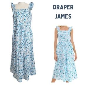 NWT Draper James Blue Paisley Square Neck Flutter Sleeve Smocked Midi Length